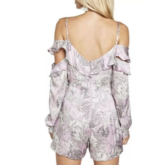 Bardot Romper sz 8 Purple Floral Edrie Frill Cold-shoulder Spring Bloom NWT new - Picture 3 of 7